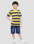 Little M Stripe Print Kaos Lengan Pendek Anak Laki-laki