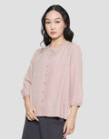 St. Yves Moss Crepe Pleated Full Button Blouse Wanita