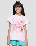 Character Power Puff Girl Lengan Kotak-Kotak Kaos Anak Perempuan