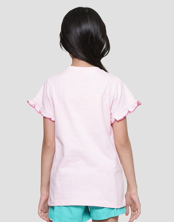 Character Power Puff Girl Lengan Kotak-Kotak Kaos Anak Perempuan