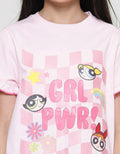 Character Power Puff Girl Lengan Kotak-Kotak Kaos Anak Perempuan