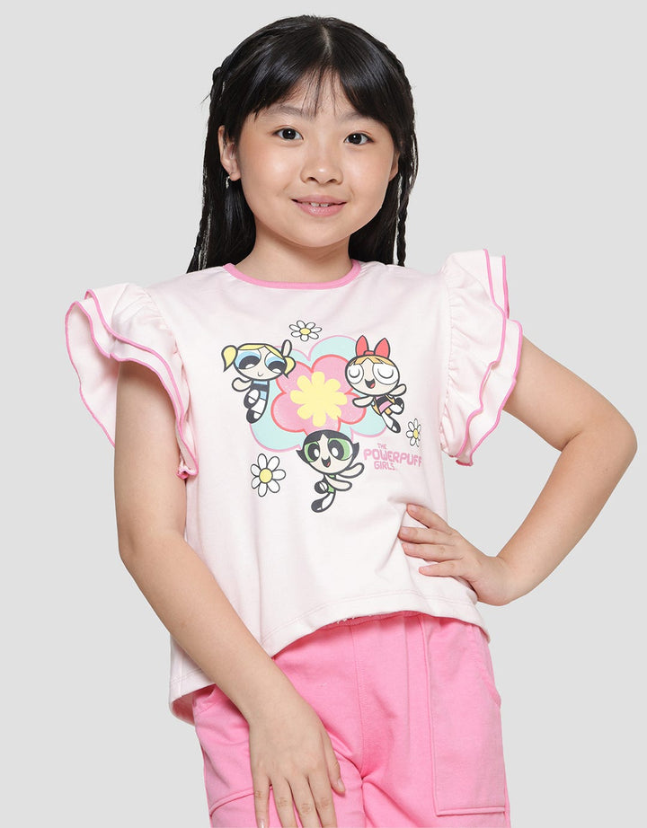 Character The Powerpuff Girls Texture Ruffle Sleeve T-shirt for Girls