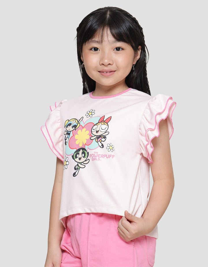 Character The Powerpuff Girls Texture Ruffle Sleeve T-shirt for Girls