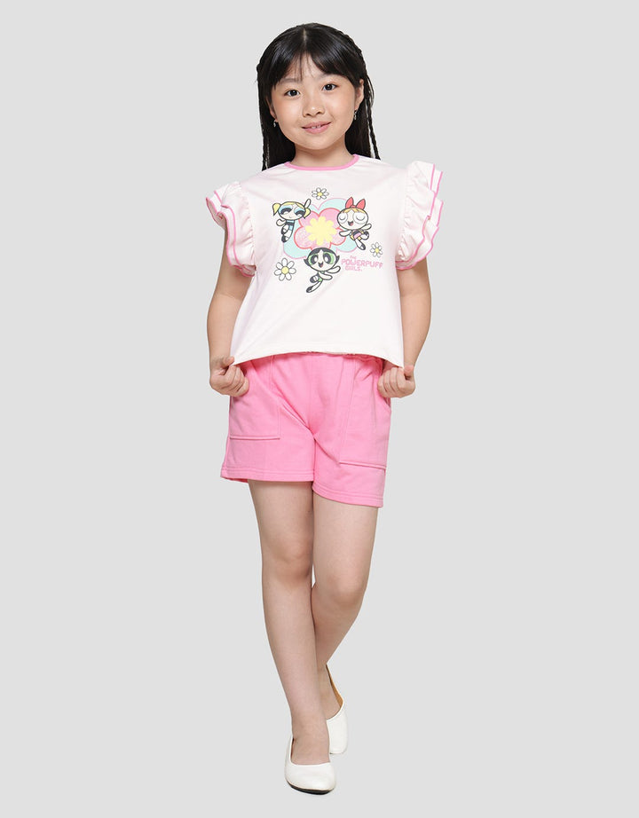 Character The Powerpuff Girls Texture Ruffle Sleeve T-shirt for Girls
