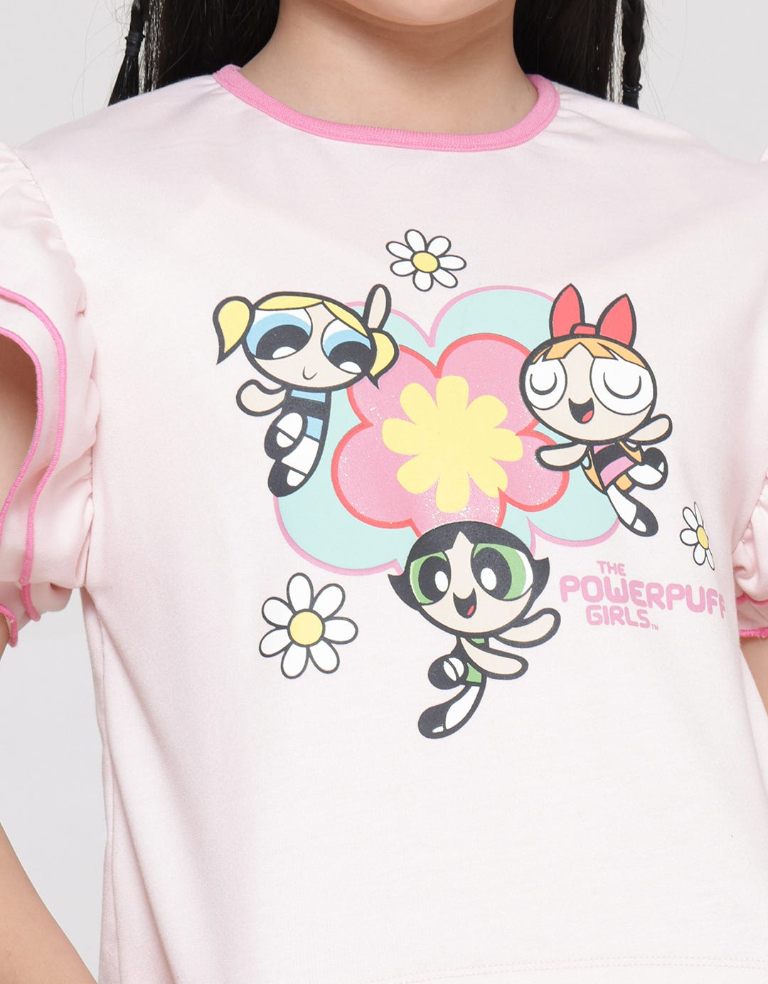 Character The Powerpuff Girls Texture Ruffle Sleeve T-shirt for Girls