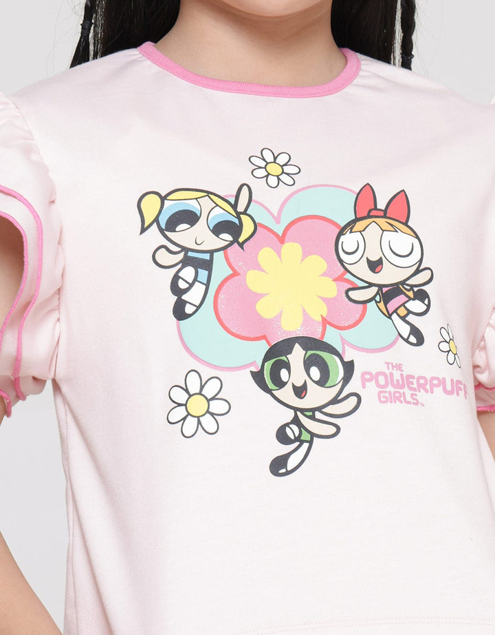 Character The Powerpuff Girls Texture Ruffle Sleeve T-shirt for Girls