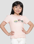 Character The Powerpuff Girls Texture Ruffle Kerah Kaos Anak Perempuan