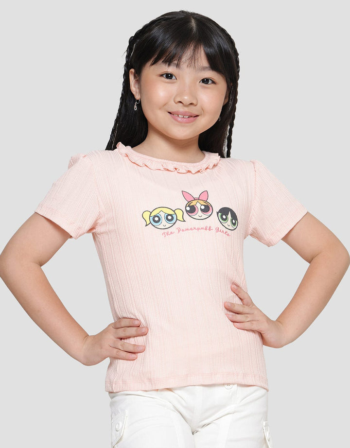 Character The Powerpuff Girls Texture Ruffle Collar Girls T-shirt
