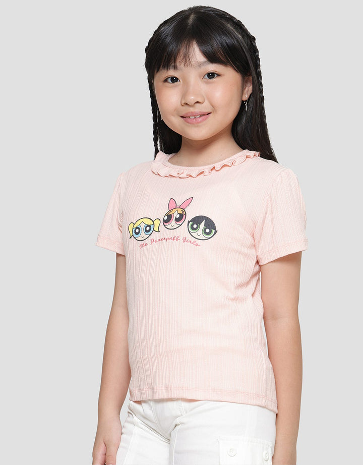 Character The Powerpuff Girls Texture Ruffle Collar Girls T-shirt