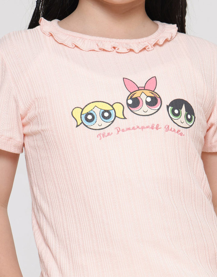 Character The Powerpuff Girls Texture Ruffle Collar Girls T-shirt