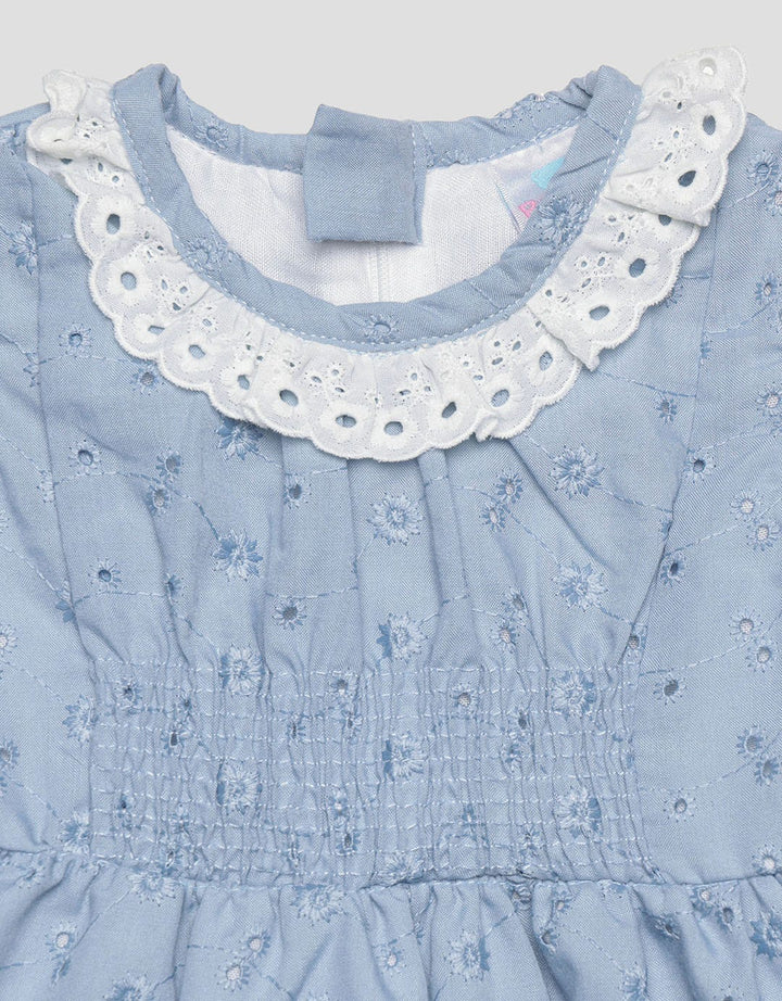 Pipiniko Short Sleeve Midi Dress Smock Embroiedery Anak Perempuan