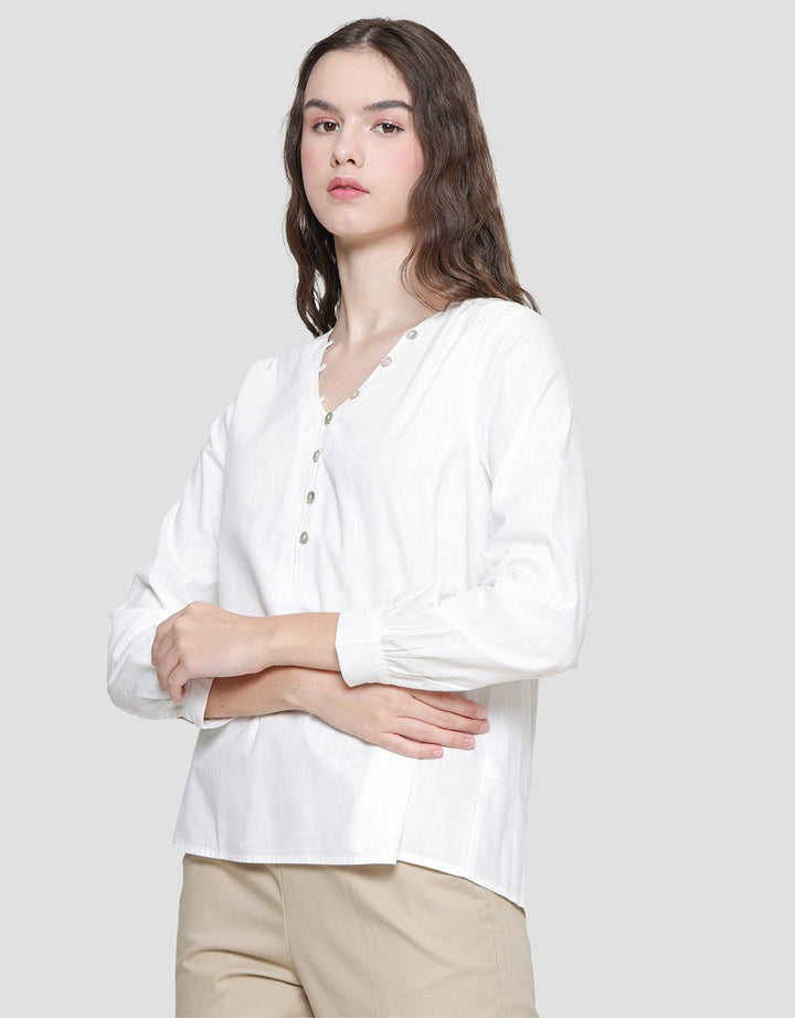 Connexion Cross Fire Shell Buttons Blouse Lengan Panjang Wanita