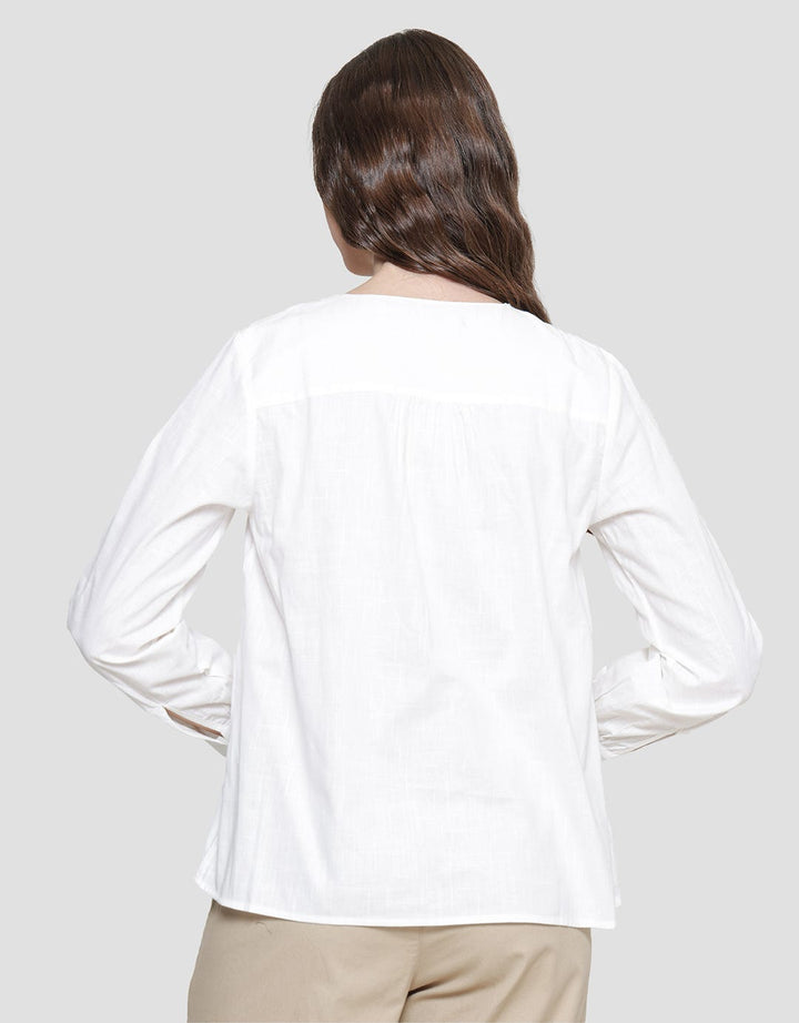 Connexion Cross Fire Shell Buttons Blouse Lengan Panjang Wanita