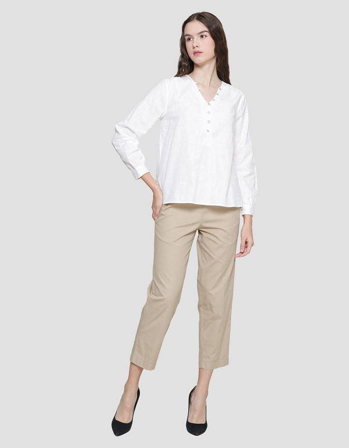 Connexion Cross Fire Shell Buttons Blouse Lengan Panjang Wanita