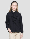 Connexion Poly Crinkle Ruffle Kemeja Lengan Panjang Wanita