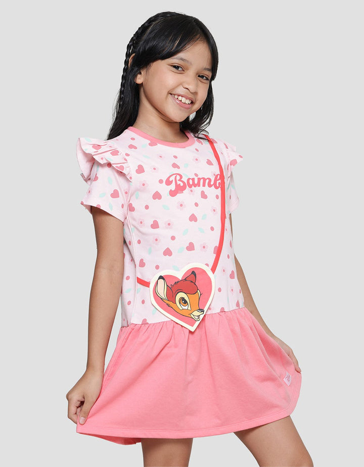 Disney Sling Pocket Bambi Midid Dress Lengan Pendek Anak Perempuan