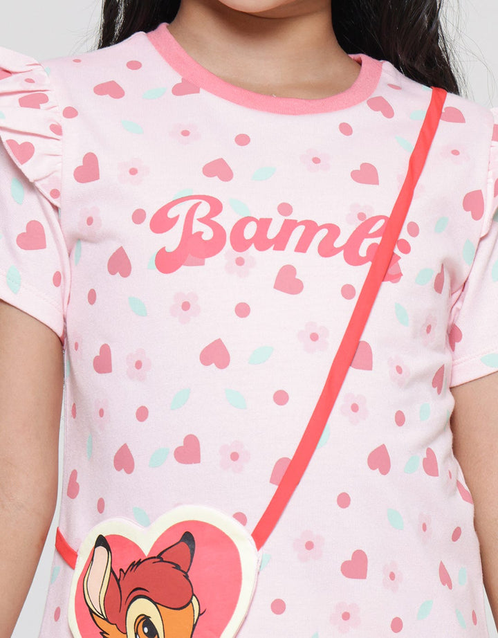 Disney Sling Pocket Bambi Midid Dress Lengan Pendek Anak Perempuan