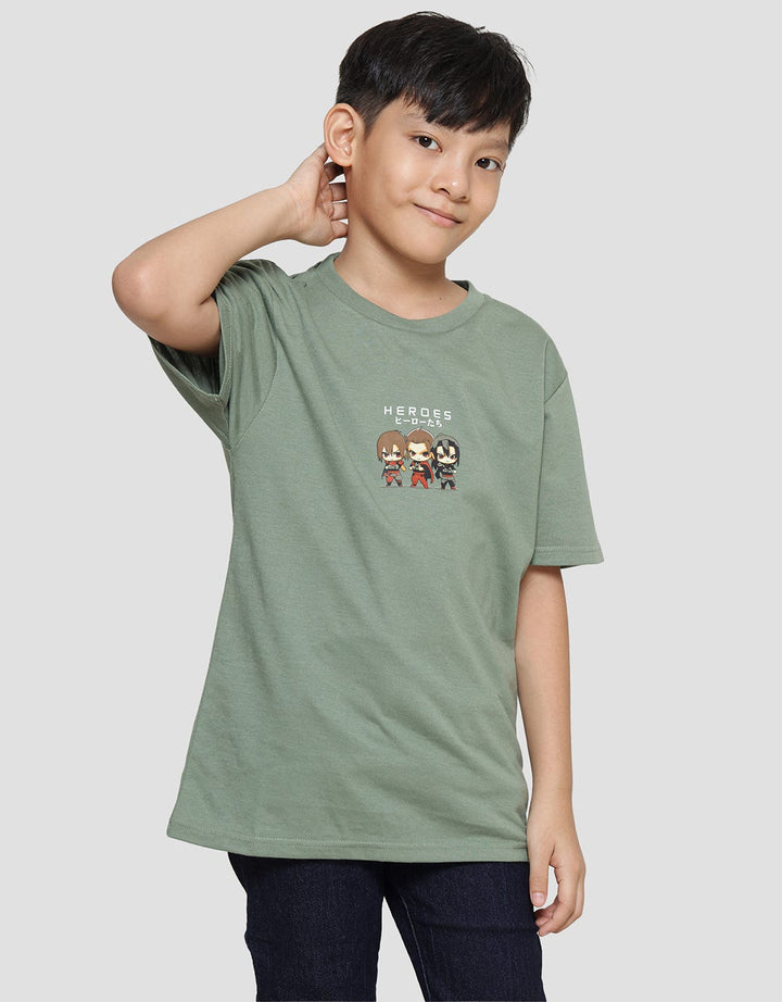 Nevada Print Triple Cute Heroes Anime Kaos Lengan Pendek Anak Laki-Laki