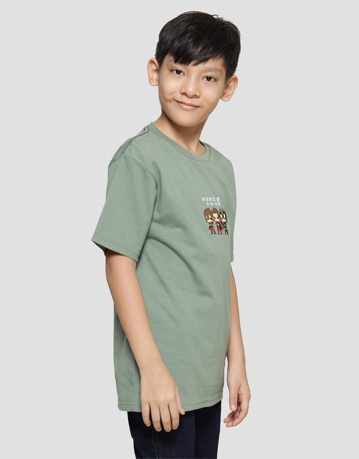 Nevada Print Triple Cute Heroes Anime Kaos Lengan Pendek Anak Laki-Laki