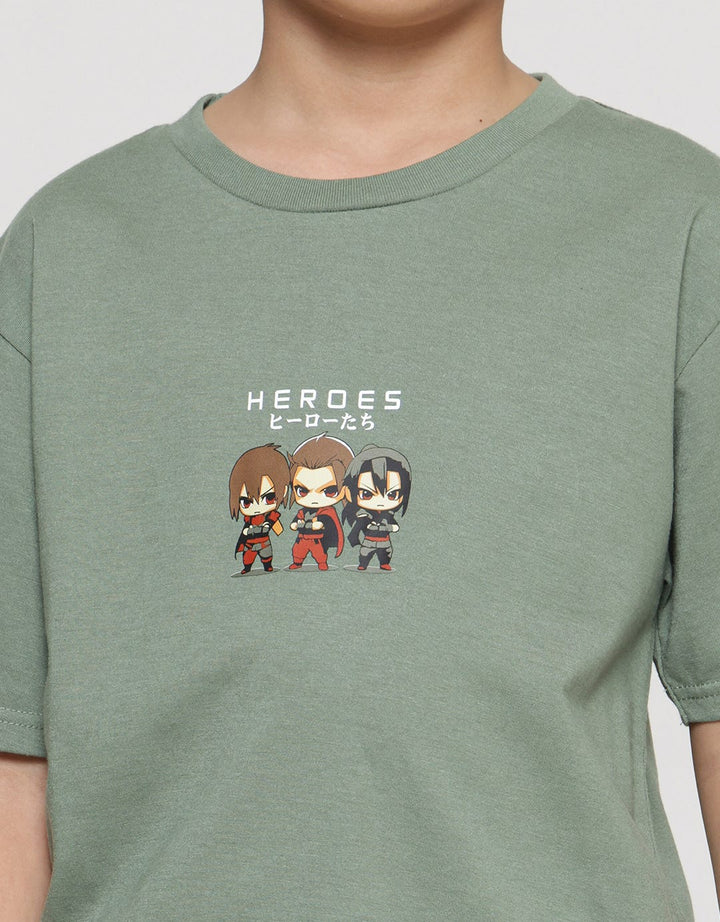 Nevada Print Triple Cute Heroes Anime Kaos Lengan Pendek Anak Laki-Laki