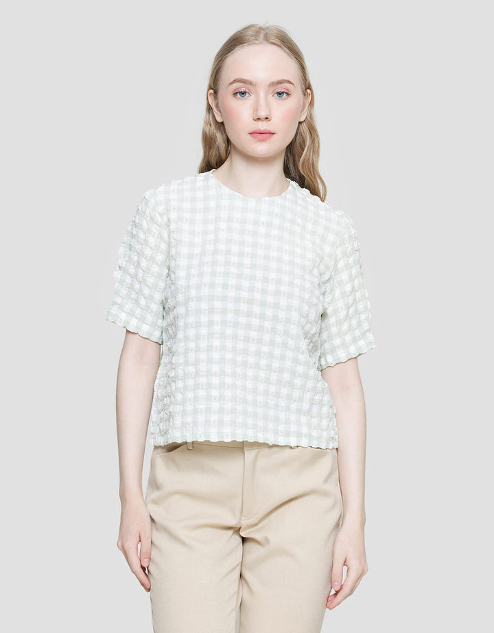 Details Gingham Check Basic Blouse Women's Short Sleeve