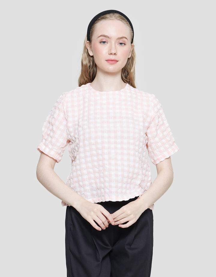 Details Gingham Check Basic Blouse Women's Short Sleeve