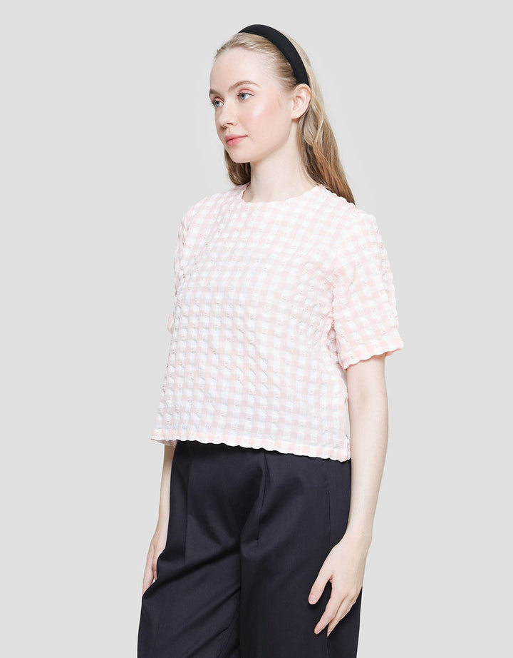 Details Gingham Check Basic Blouse Women's Short Sleeve