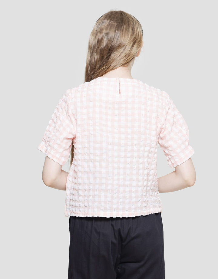 Details Gingham Check Basic Blouse Women's Short Sleeve