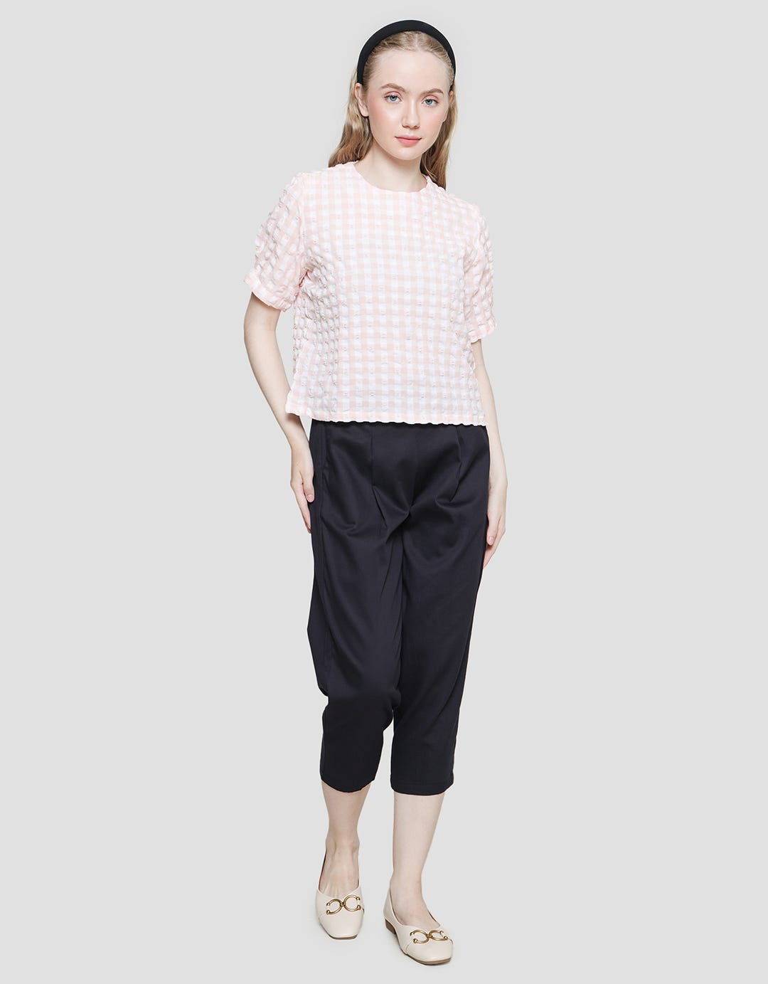 Details Gingham Check Basic Blouse Women's Short Sleeve