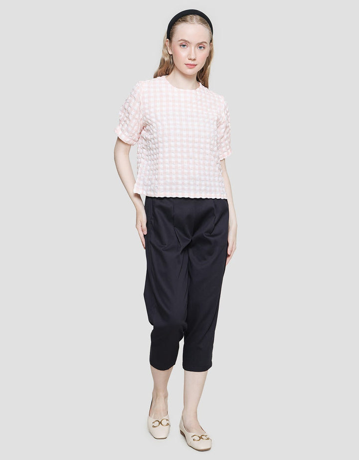 Details Gingham Check Basic Blouse Women's Short Sleeve