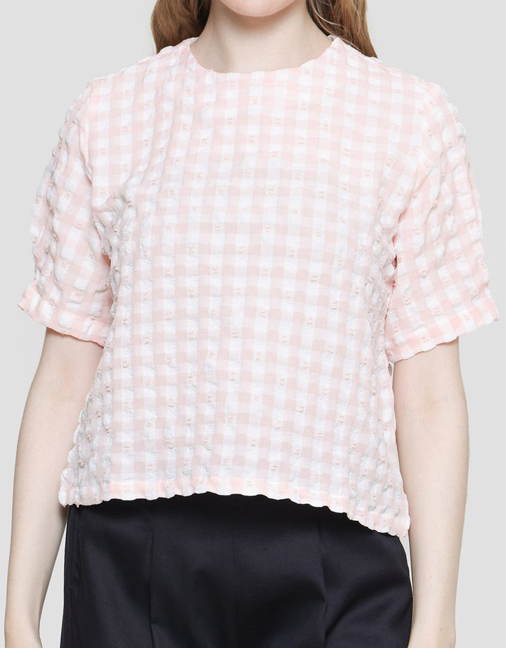 Details Gingham Check Basic Blouse Women's Short Sleeve