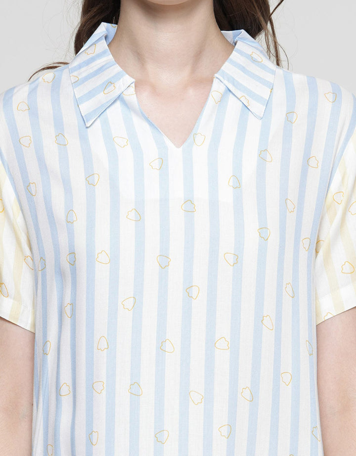 Disney Donald Stripe Print Dress Tidur Wanita