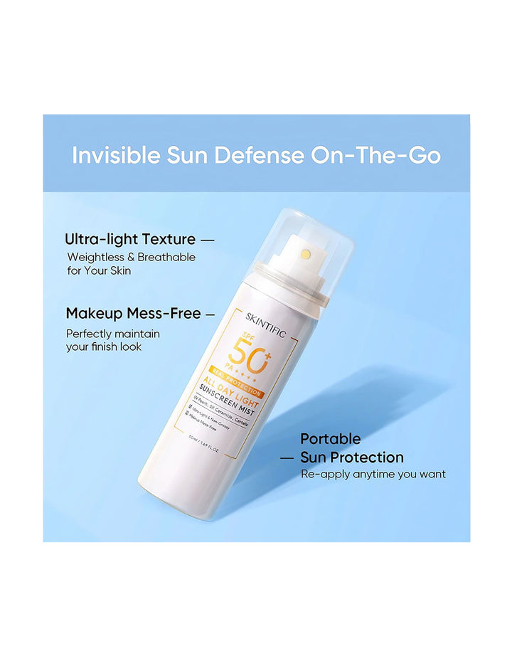 Skintific All Day Light SPF 50+ PA++++ 5X Ceramide Sunscreen Mist 50ml
