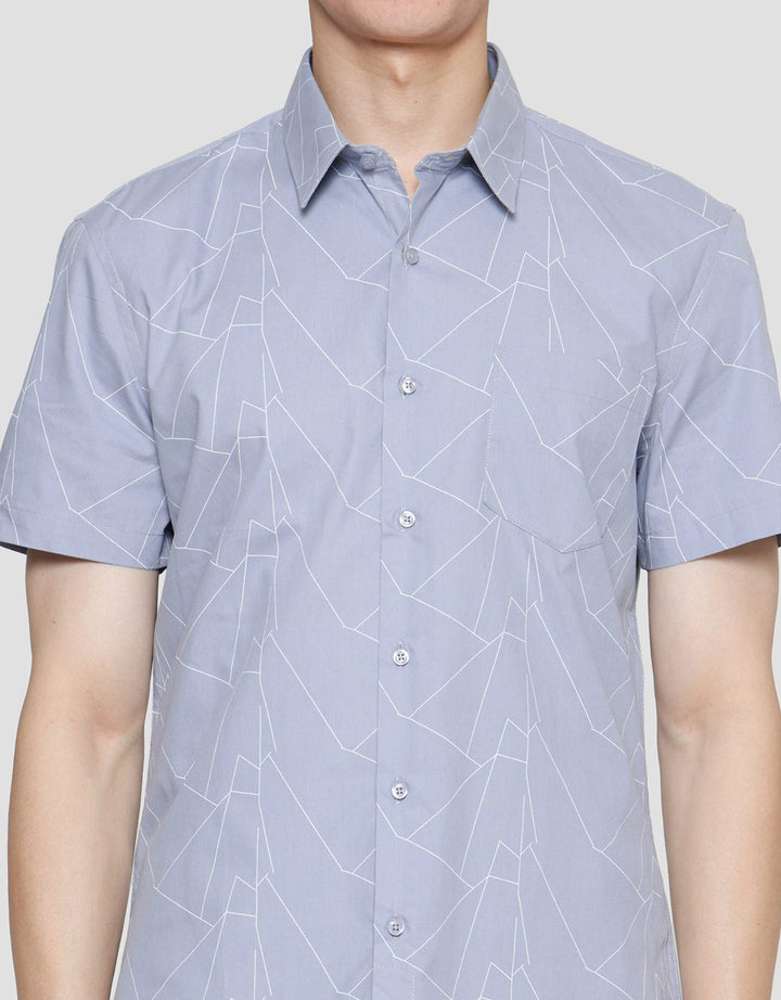 Stanley Adams Prints Slim Fit Kemeja Lengan Pendek Pria