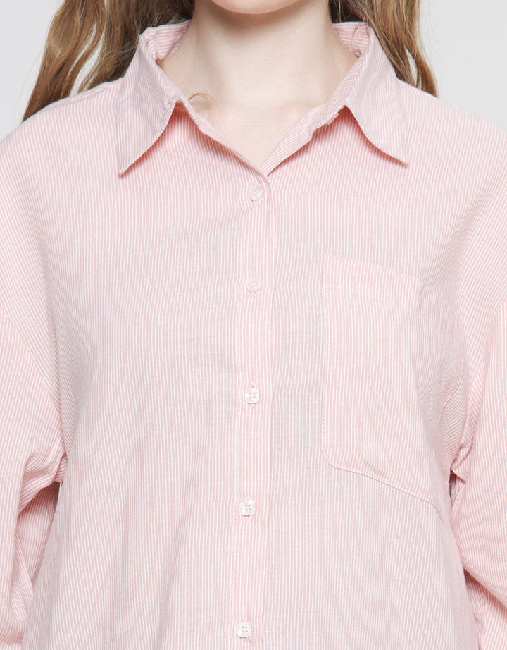 Lois Girl Motif Garis Kemeja Lengan Panjang Wanita