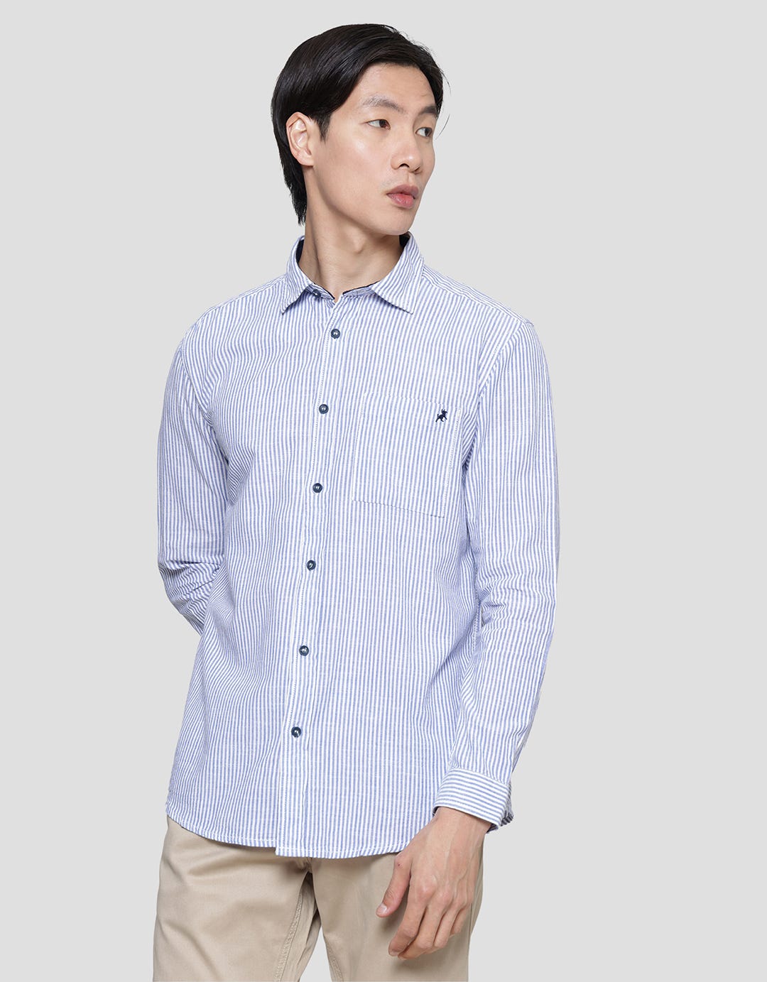 Lois Vertical Stripe Kemeja Lengan Panjang Pria