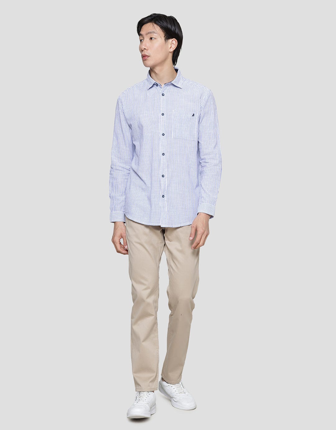 Lois Vertical Stripe Kemeja Lengan Panjang Pria