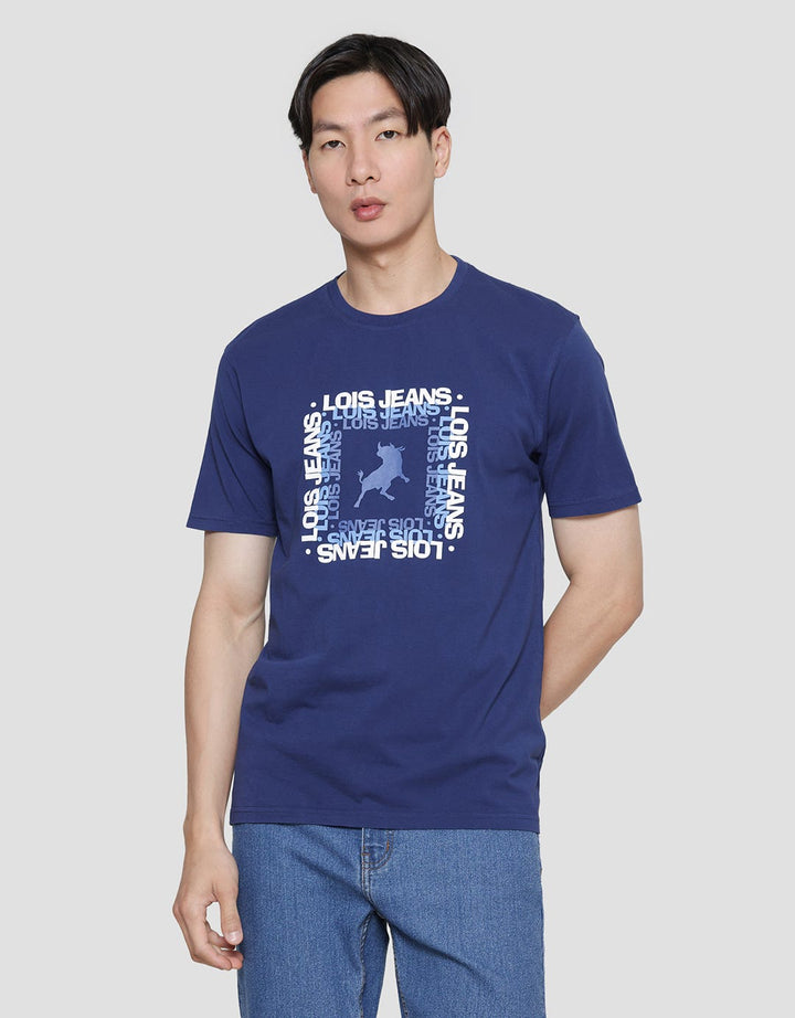 Lois Wording Print Brand Kaos Lengan Pendek Pria