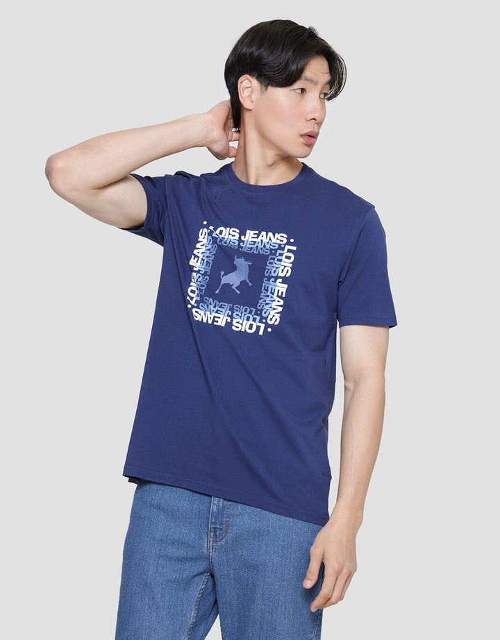 Lois Wording Print Brand Kaos Lengan Pendek Pria