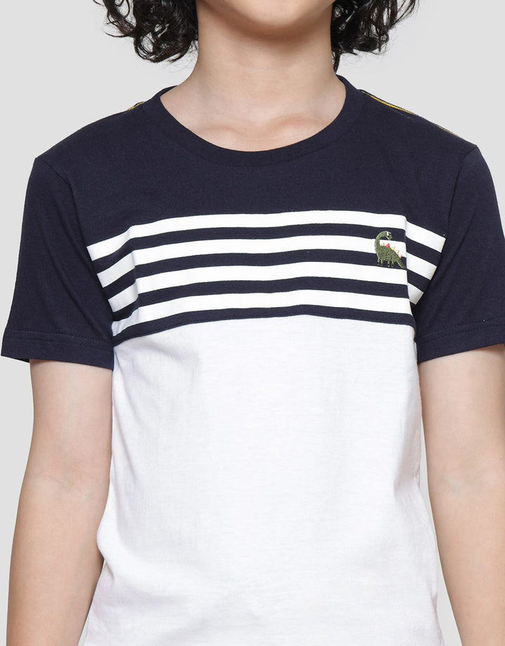 Little M Cut N Sewn Stripe Boys Short Sleeve T-Shirt