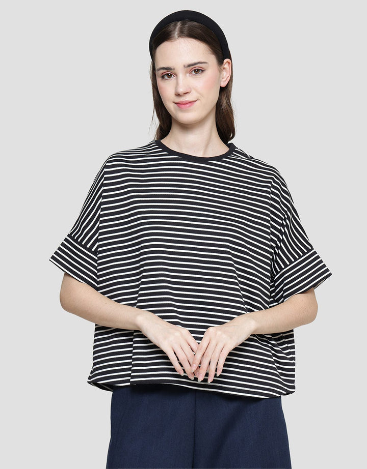 Connexion Stripe Kaos Lengan Pendek Wanita
