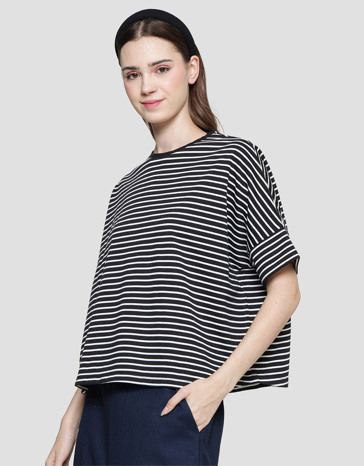 Connexion Stripe Kaos Lengan Pendek Wanita