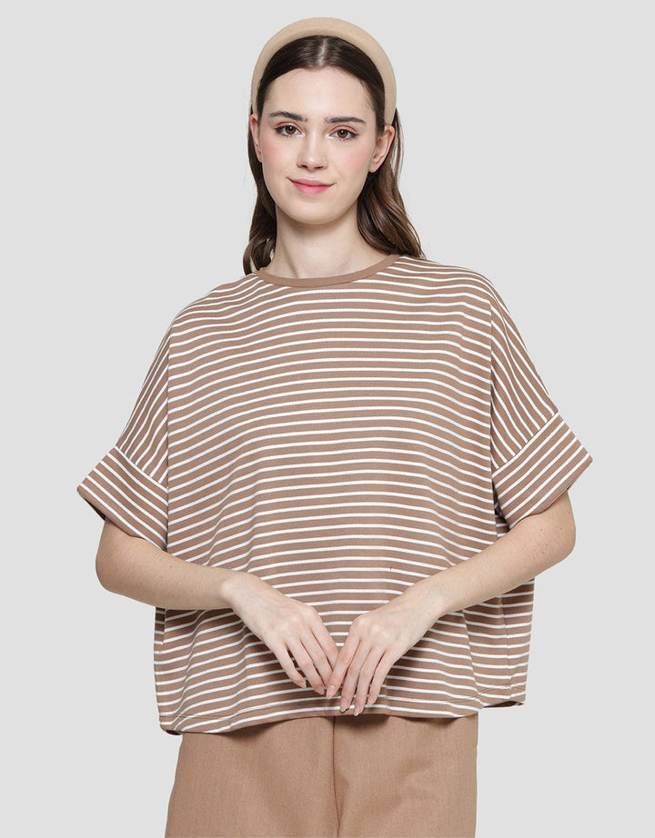 Connexion Stripe Kaos Lengan Pendek Wanita