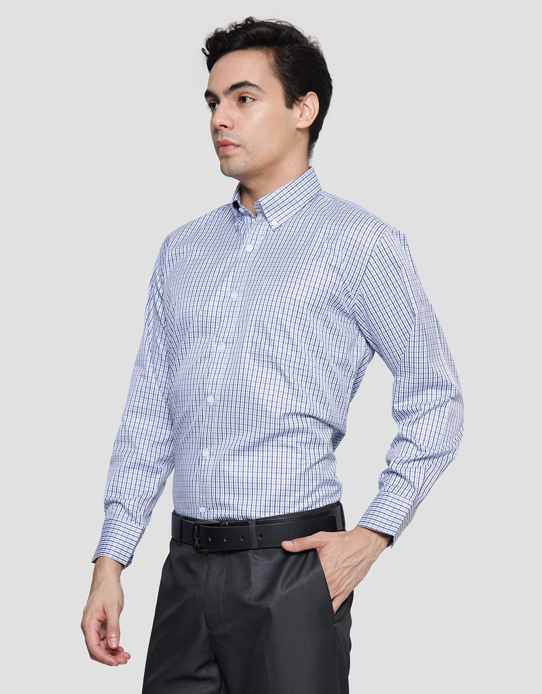 Stanley Adams Regular Yd Small Checks Dobby Cvc Kemeja Lengan Panjang Pria