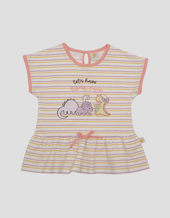 Little M Stripe Dino Anak Kaos Lengan Pendek Anak Perempuan