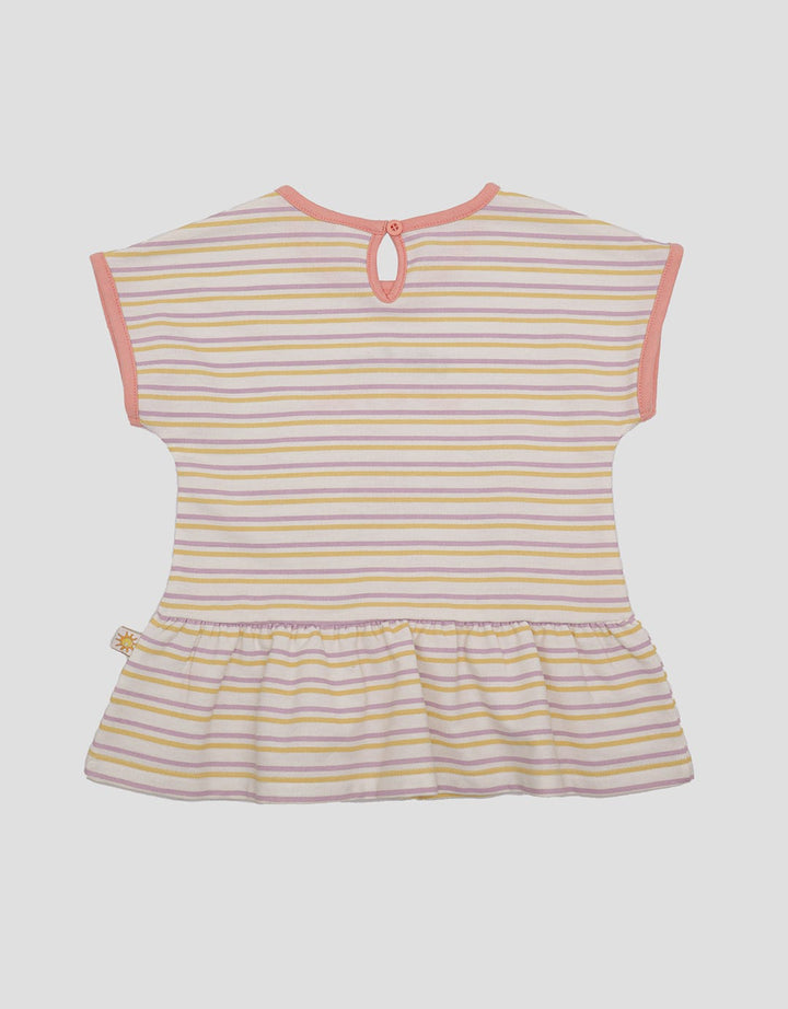 Little M Stripe Dino Anak Kaos Lengan Pendek Anak Perempuan
