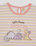 Little M Stripe Dino Anak Kaos Lengan Pendek Anak Perempuan
