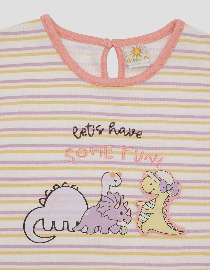 Little M Stripe Dino Anak Kaos Lengan Pendek Anak Perempuan