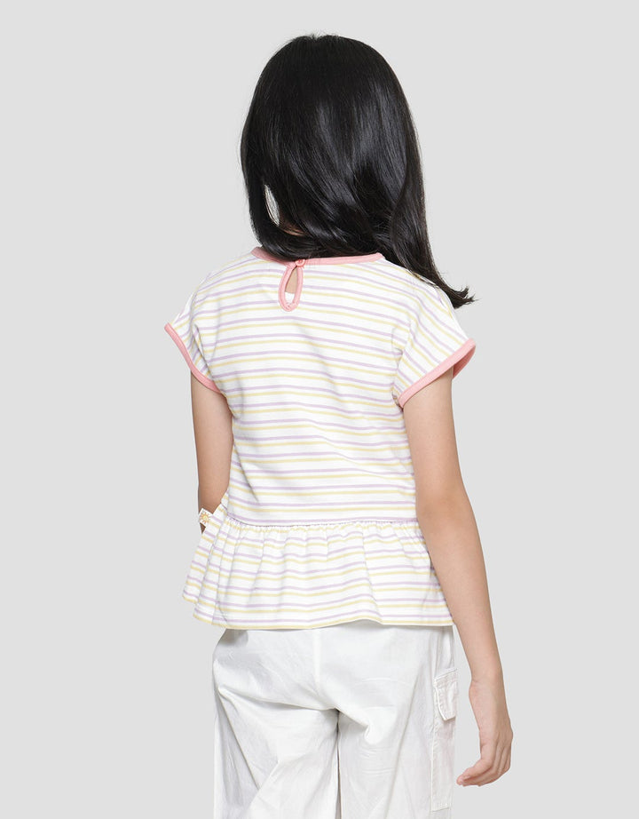 Little M Stripe Dino Anak Kaos Lengan Pendek Anak Perempuan