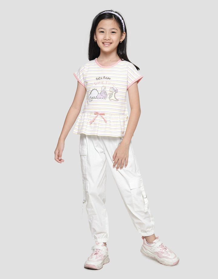 Little M Stripe Dino Anak Kaos Lengan Pendek Anak Perempuan